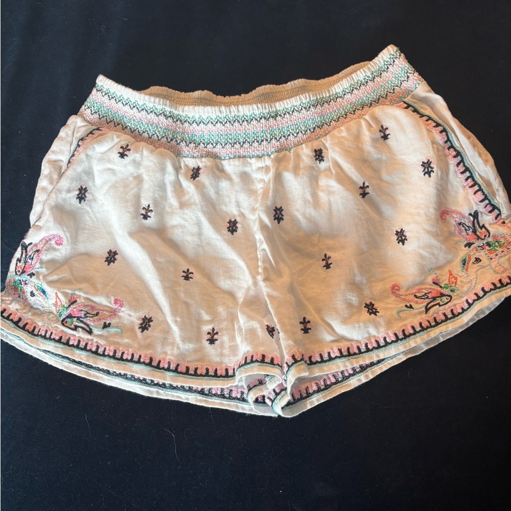 Calypso St. Barth Cream Embroidered High Waist Shorts